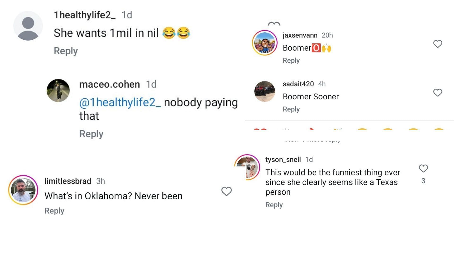 "She wants 1 MIL in NIL": Fans react as No. 1 WBB recruit sets Oklahoma Sooners visit. (Image via Instagram @on3recruits)